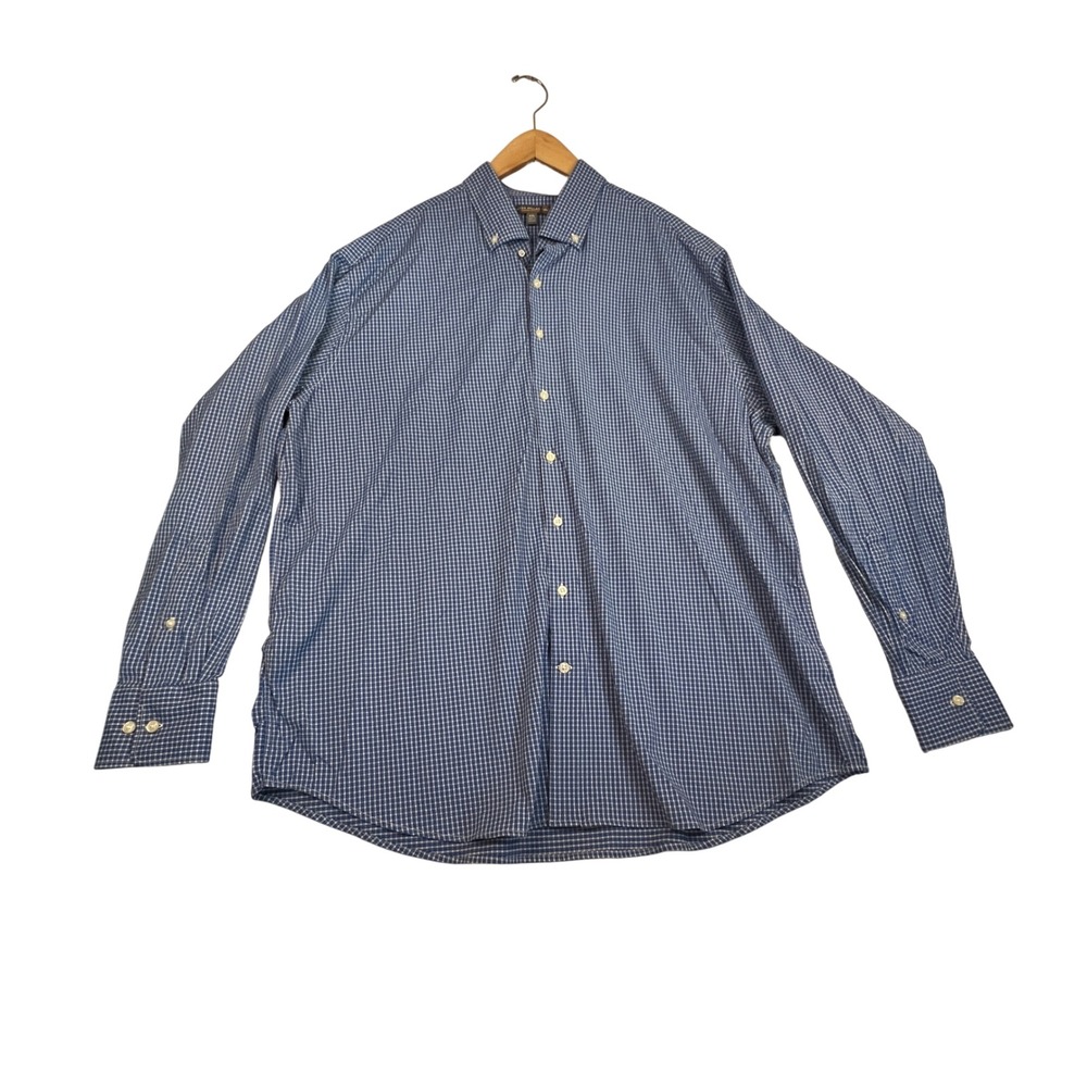 Peter Millar Summer Comfort Blue Check Performance Shirt Mens XXL Long Sleeve